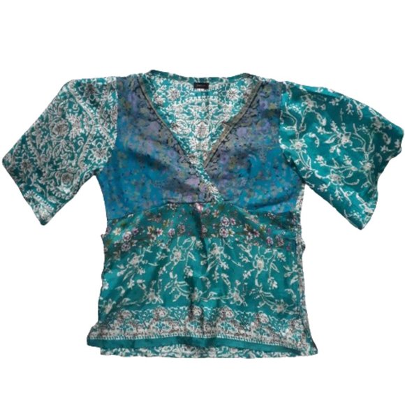 Natura Green Botanical Boho 100% Silk Top - Picture 1 of 8